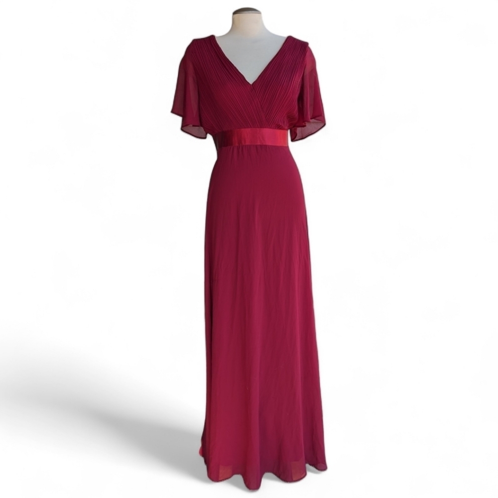 Brand New Chiffon Double V Neck Flared Sleeve Floor Length Evening Dress / Gown